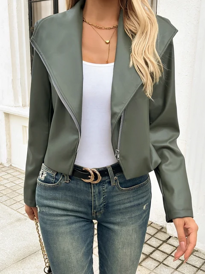 Veste en cuir olive Velouria