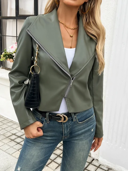 Veste en cuir olive Velouria